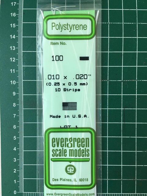 100,Tiras de Estireno 0.25 x 0.5 mm, Evergreen.