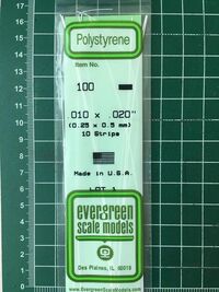 100,Tiras de Estireno 0.25 x 0.5 mm, Evergreen.