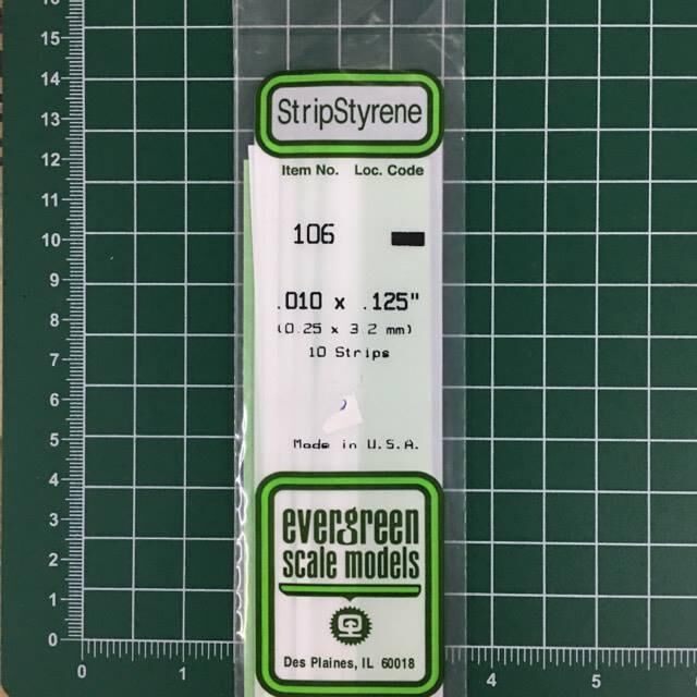 106,Tiras de Estireno 0.25 x 3.2 mm, Evergreen.