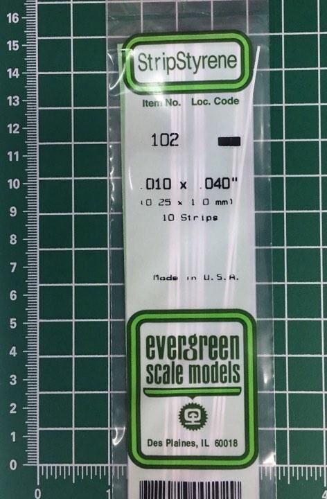 102,Tiras de Estireno 0.25 x 1.0 mm, Evergreen.